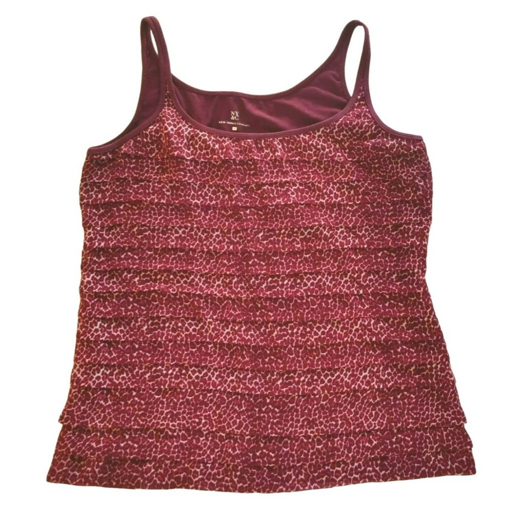 NY&C Size M Cotton/Rayon/Spandex Cami Tank Top Sheer Chiffon Layer Animal Print